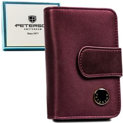 Fialová dámska peňaženka z prírodnej a ekokože so zapínaním na zips a karabínku - Peterson