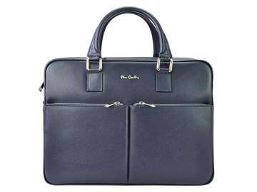 Modrá pánska aktovka Pierre Cardin FRZ 1639 FRENZY z prírodnej kože s nastaviteľným popruhom