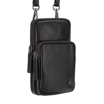 Visconti Čierna kožená pánska taška S-5 s nastaviteľným popruhom a dvoma vonkajšími vreckami