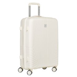Béžový cestovný kufor strednej veľkosti s teleskopickou rukoväťou a otočnými kolieskami - Peterson