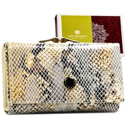 Dámska peňaženka pre bigiel a zapínanie na patentku z pravej kože so vzorom imitujúcim hadiu kožu - Peterson