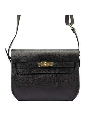 Čierna kožená kabelka Luka 20-064 DOLLARO Taška cez rameno so zlatým kovaním