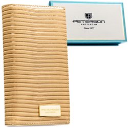 Béžová dámska peňaženka s magnetom a zapínaním na zips, zdobená károvaným vzorom - Peterson