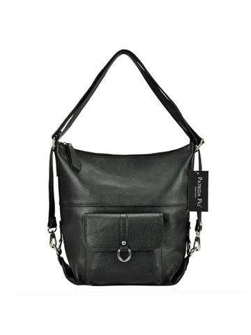 Čierny kožený shopper PATRIZIA 19-001 z prírodnej kože s vreckom na telefón a organizérom