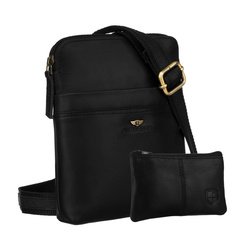 Čierna, praktická pánska kožená taška s vonkajšími vreckami a vreckom v cene - Peterson