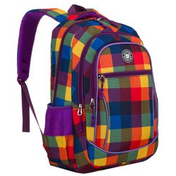 Károvaný školský batoh ušitý z polyesteru, zavesený na nastaviteľných popruhoch - Peterson
