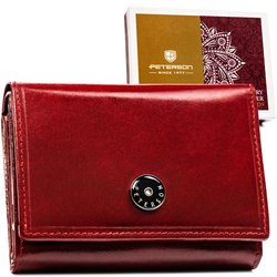 Klasická dámska červená kožená peňaženka so zapínaním na patentku a uškom - Peterson