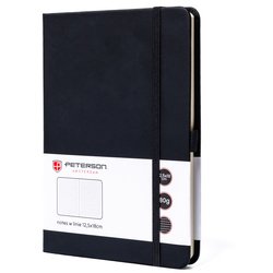 Čierny zošit formátu B6 s potlačou v riadkoch, s pútkom na pero - Peterson