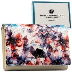 Dámska kvetinová peňaženka z prírodnej a ekologickej kože so zapínaním na patentku - Peterson