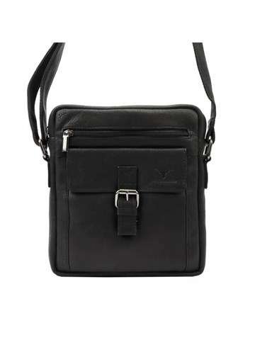Money Kepper HN7692 Čierna pánska kožená taška cez rameno s nastaviteľným popruhom a vonkajšími vreckami