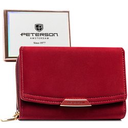Horizontálna dámska peňaženka z ekologickej kože bordovej farby so zapínaním na zips a patentku - Peterson