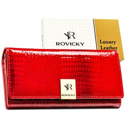 Dámska peňaženka z lakovanej kože v červenej farbe so zapínaním na patentku - Rovicky