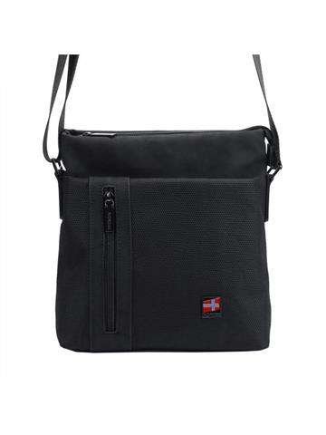 Čierna crossbody taška Nordee S113 z ekokože s nastaviteľným popruhom a logom