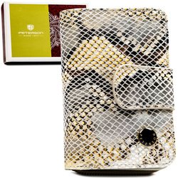 Elegantná dámska kožená peňaženka strednej veľkosti s RFID so vzorom hadej kože - Peterson