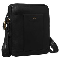 Pánska dvojkomorová čierna kožená poštová taška zavesená na nastaviteľnom popruhu - Peterson