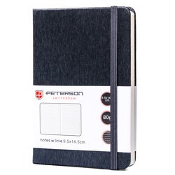 Zošit formátu A6 v sivej farbe, s potlačou v riadkoch a elastickým uzáverom - Peterson