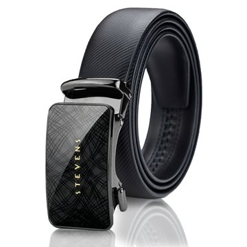 Pánsky kožený opasok Stevens – čierny, karbonový vzor, automatická pracka, široký, pravá koža