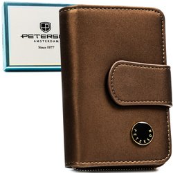 Dámska peňaženka z prírodnej a ekologickej kože v hnedej farbe, vybavená systémom RFID - Peterson