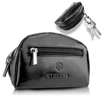 Unisex čierne kožené puzdro na kľúče a mince STEVENS