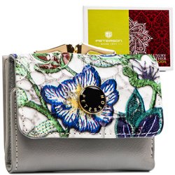 Pestrofarebná dámska kožená peňaženka s kvetinovým motívom, zapínaním na patentku - Peterson