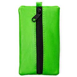 Malý zelený kožený prívesok na kľúče so zipsom na prednej strane