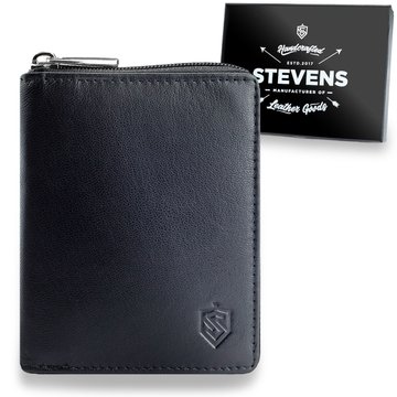 Pánska kožená peňaženka STEVENS čierna veľká na zips vertikálna s RFID ochranou