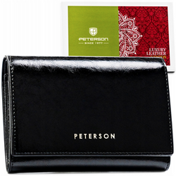 Kompaktná dámska kožená peňaženka v čiernej farbe so zapínaním na patentku - Peterson