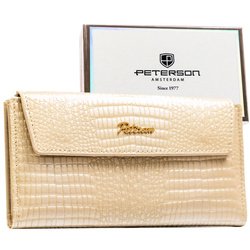 Horizontálna dámska peňaženka z ekologickej kože v béžovej farbe s potlačou krokodílej kože - Peterson
