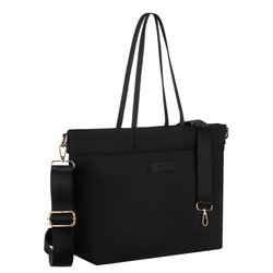Čierna veľká dámska nákupná taška z nylonu, do ktorej sa zmestí formát A4 a ktorá sa uzatvára pomocou magnetického klipu - Peterson