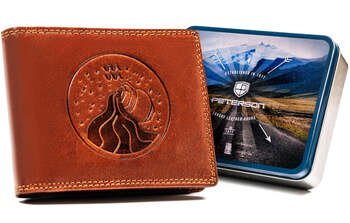 Veľká pánska kožená peňaženka s reliéfom zobrazujúcim znamenie zverokruhu - Peterson