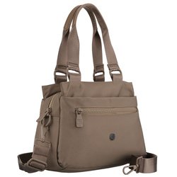 Béžová polyesterová dámska poštová kabelka zavesená na držadlách a pripojiteľnom popruhu - Peterson