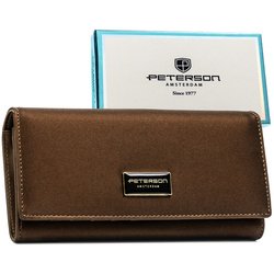 Elegantná dámska peňaženka z prírodnej a ekologickej kože v hnedej farbe - Peterson