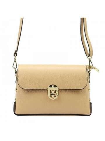 Dámska kožená kabelka Luka 20-052 DOLLARO piaskowy farba, crossbody s prírodnou kožou a zlatými doplnkami