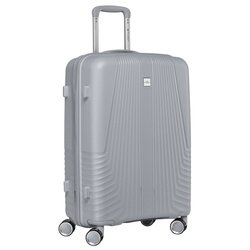 Šedý cestovný kufor strednej veľkosti s teleskopickou rukoväťou a otočnými kolieskami - Peterson