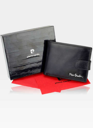 Aleboiginal pánska kožená peňaženka Pierre Cardin Horizontálna čierna spona