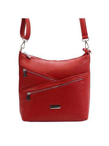 Červená kožená kabelka MiaMore 01-033 DOLLARO cez rameno z prírodnej kože
