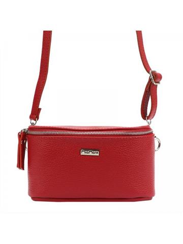 Červená kožená taška cez rameno MiaMore 01-001 DOLLARO s prírodnou kožou a strieborným kovaním