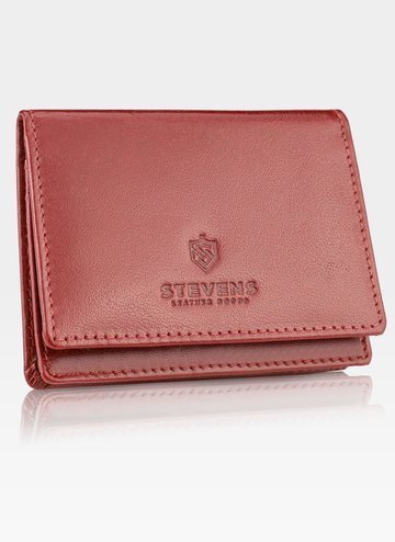 Červené kožené etui na vizitky a karty STEVENS Unisex Pionová orientácia s firemnou krabičkou