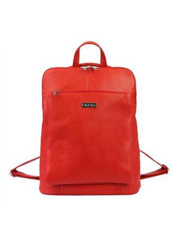 Červený kožený batoh MiaMore Dollaro 01-015 s nastaviteľnými popruhmi a vreckami formátu A4