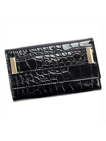 Čierne puzdro z ekologickej kože MiaMore PHONE CASE M1784 pre iPhone 13 s remienkom s prackou a zlatými detailmi
