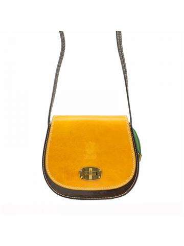 Dámska kabelka Gregorio 117 MULTI z prírodnej kože žltej farby s tmavohnedým crossbody detailom
