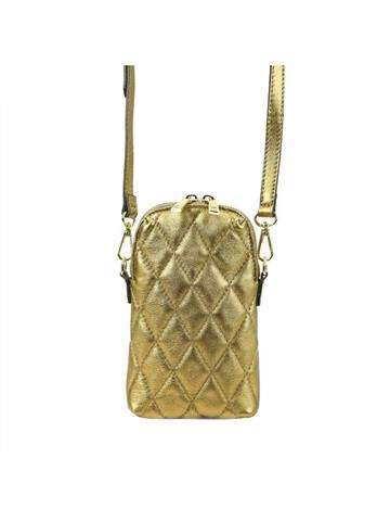 Dámska kabelka PATRIZIA 419-050 MET z prírodnej kože v bronzovej farbe, crossbody puzdro so zlatým zdobením