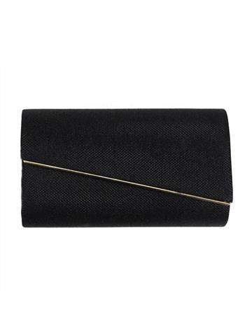 Dámska kabelka z ekologickej kože Jessica A-2022 čierna obálka s reťazovým popruhom a lesklou textúrou