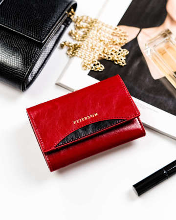 Dámska kompaktná kožená peňaženka s ochranou kariet - Peterson - červená