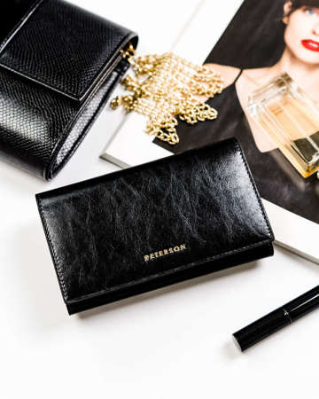Dámska kompaktná peňaženka z prvotriednej pravej kože - Peterson - čierna