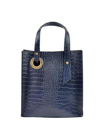 Dámska kožená kabelka Luka 19-15 M COCO shopperbag v tmavomodrej farbe s krokodílím vzorom a zlatým kovaním