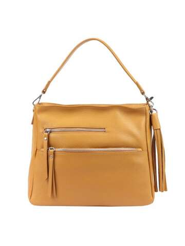 Dámska kožená kabelka Luka Dollaro v ťavej farbe shopperbag s odnímateľným popruhom a ozdobným strapcom