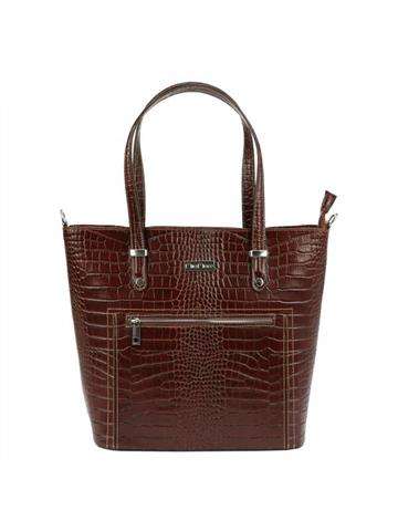 Dámska kožená kabelka MiaMore 01-011 COCO shopperbag hnedá s prídavným popruhom a krokodílím vzorom