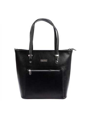 Dámska kožená kabelka MiaMore 01-011 čierna shopperbag s odnímateľným popruhom a strieborným kovaním