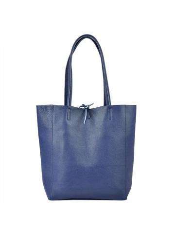 Dámska kožená kabelka PATRIZIA 419-013 v tmavomodrej farbe, shopperbag s vreckom na zips